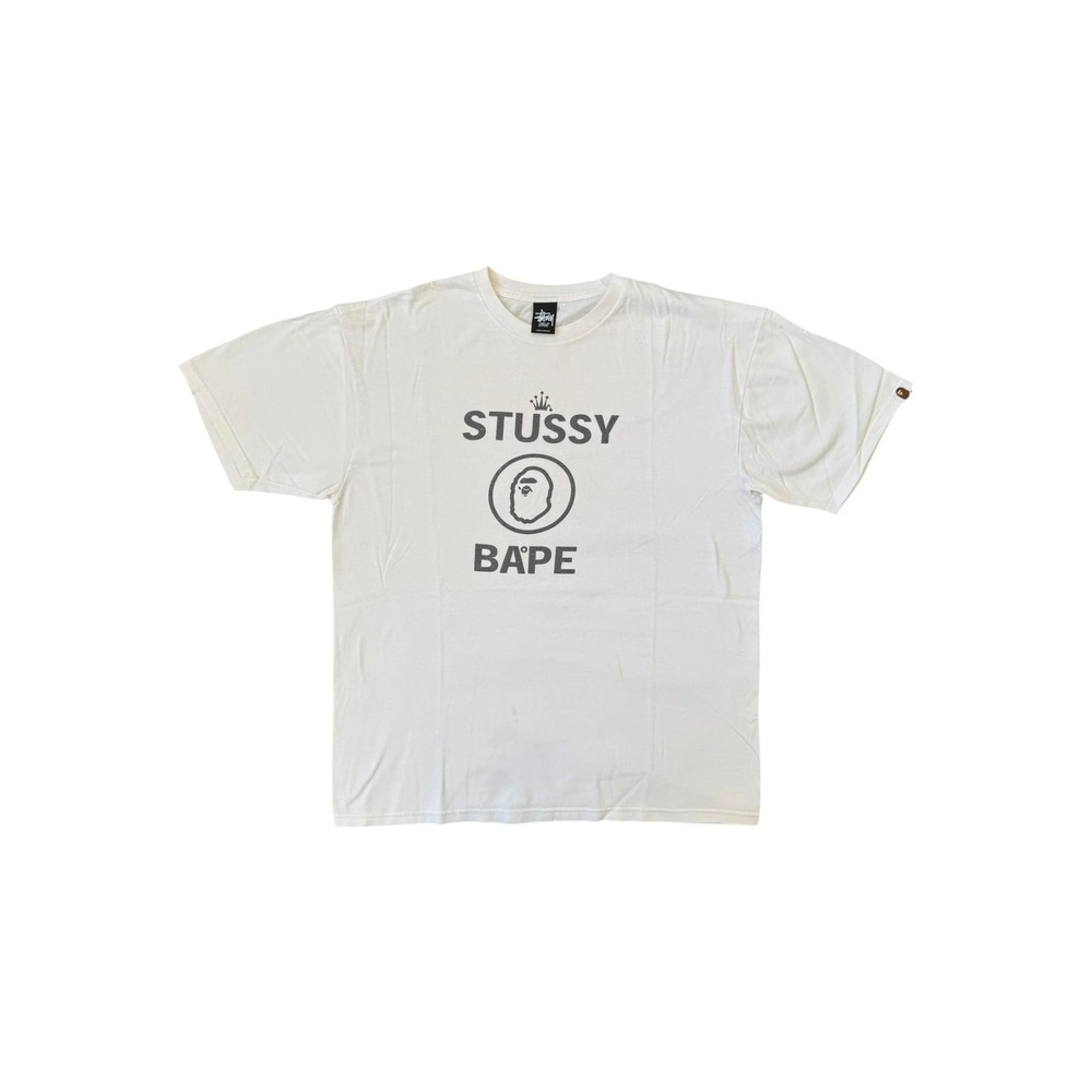 Stussy Bape T-Shirt Mens Large White Good 00s Vintage Graphic Tee
